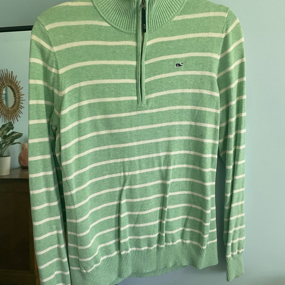 Vineyard Vines Green/Teal and White Zip Up Sweater